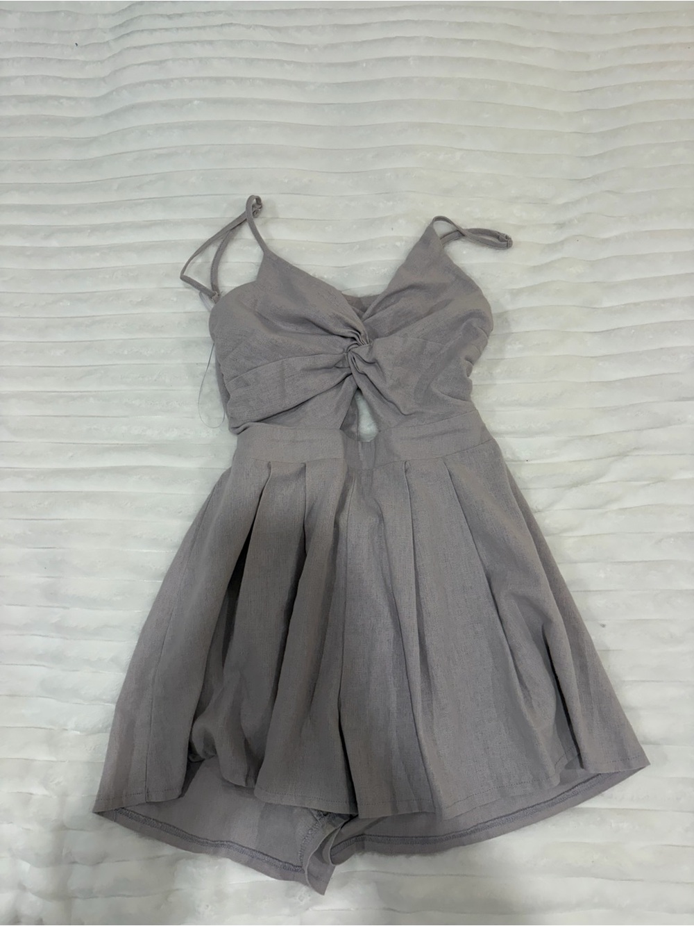 Sleeveless Knot-Front Mini Dress Romper in Light Gray